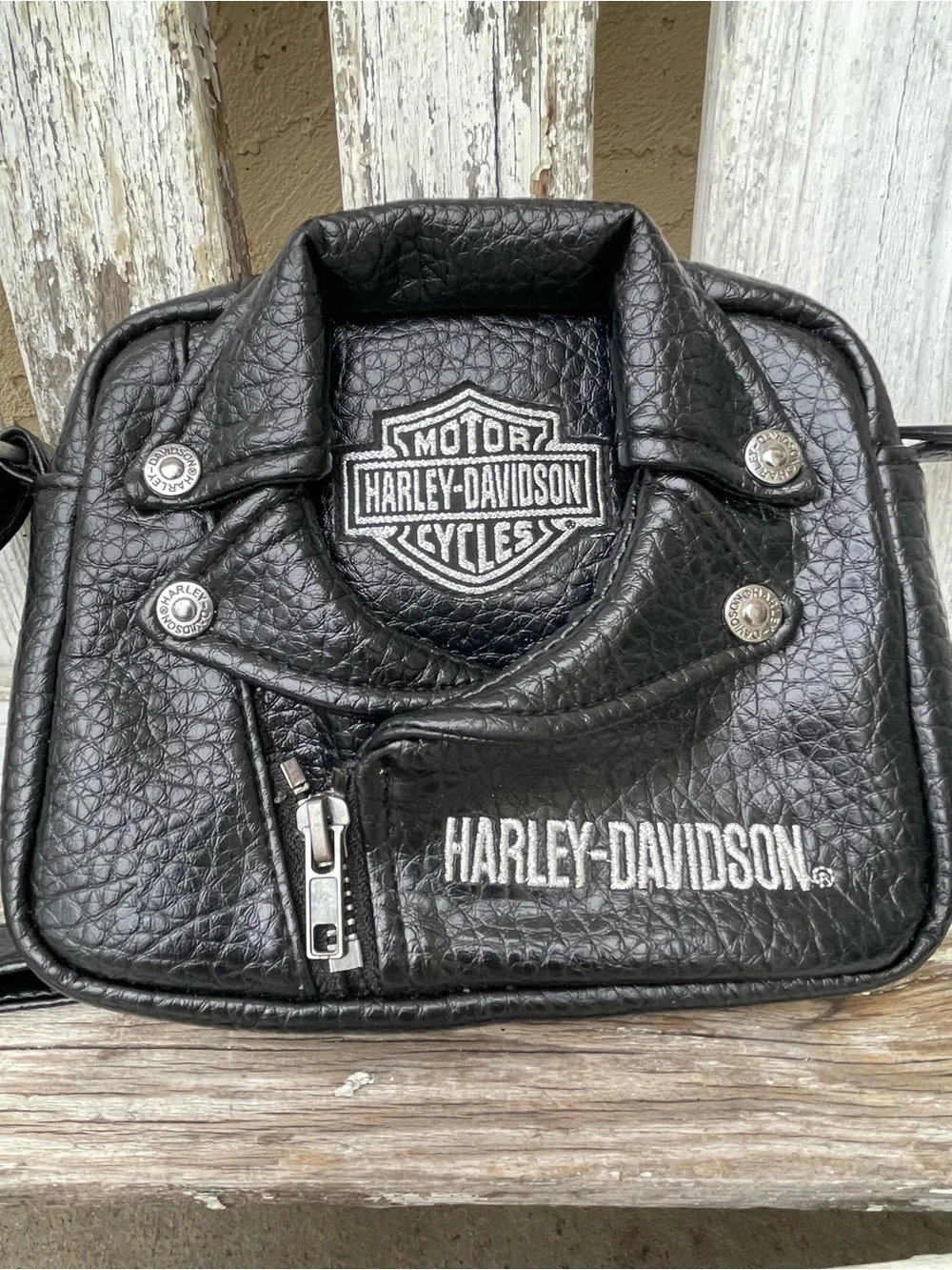 Harley-Davidson Biker Jacket Purse Faux Leather Shoulder Bag Y2K Bar & Shield - Picture 1 of 11